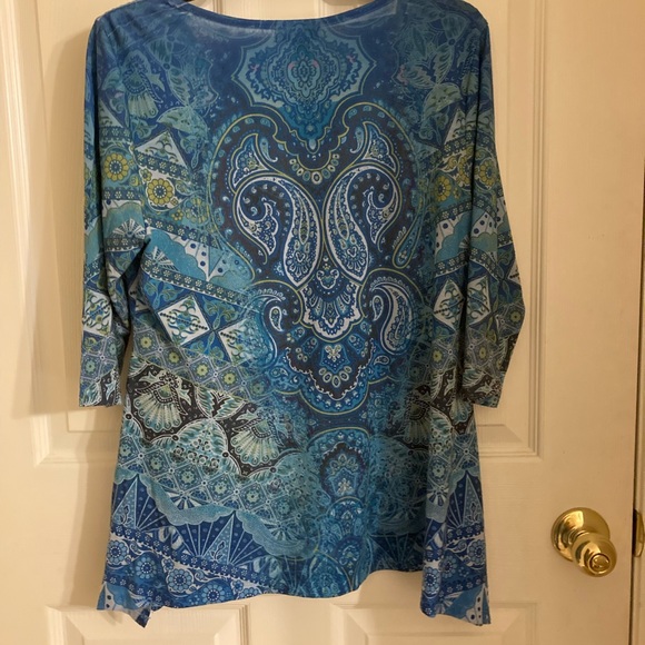 ONE WORLD Vibrant Blue and Green Tunic - Picture 2 of 9